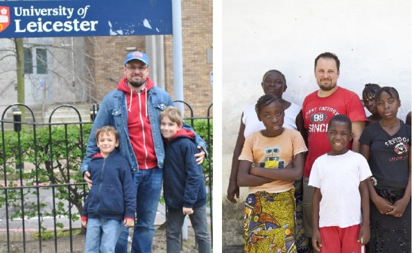 Saját fiaival (Iván és Áron) Leicesterben, és a kinshasai (Kongó) árvaház gyerekeivel (NyM)